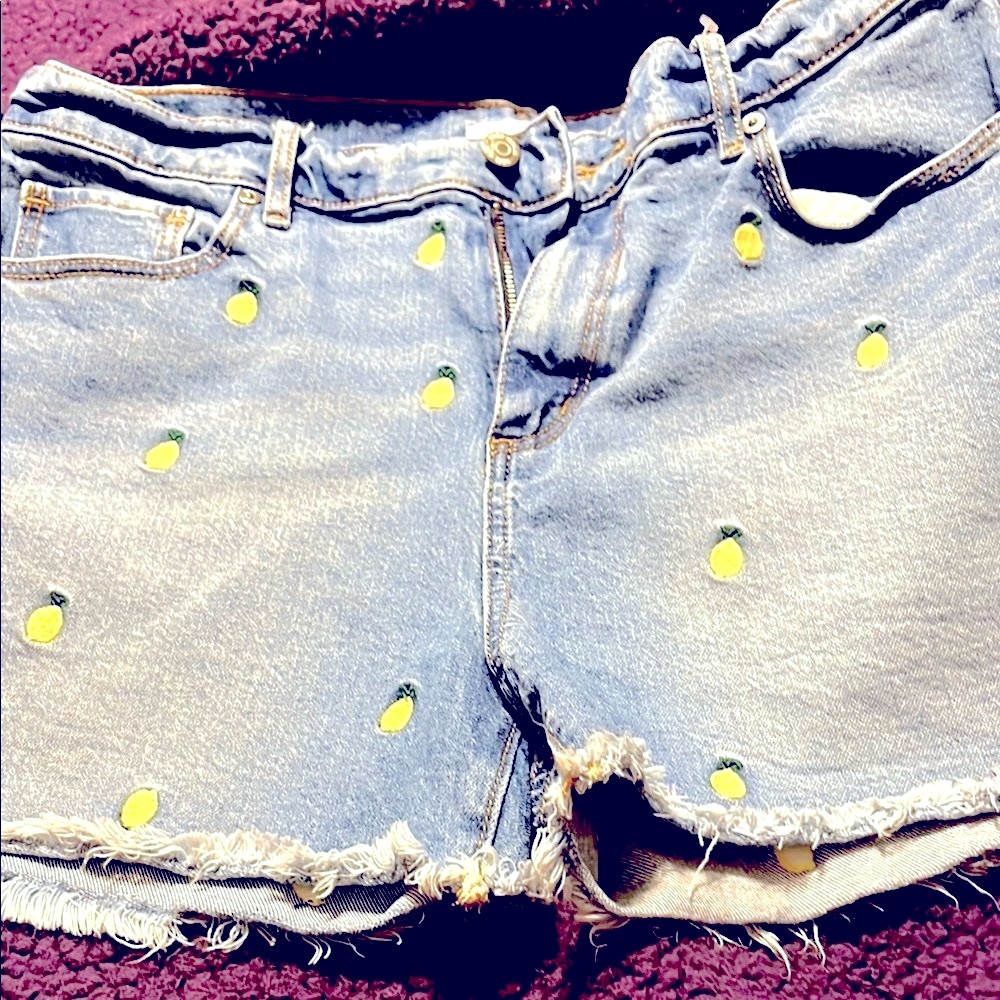LOFT Blue Jean Shorts with Lemon Accents
